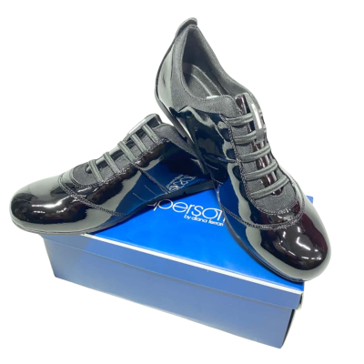 SuperSoft By Diana Ferrari Black Patent Fabric Flats Size 12