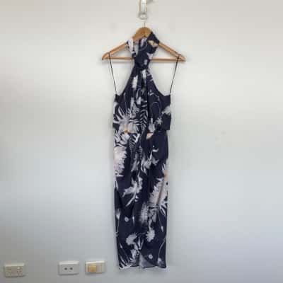 Spicy Sugar Navy Blue Floral Halter Neck Midi Dress  Size 8 