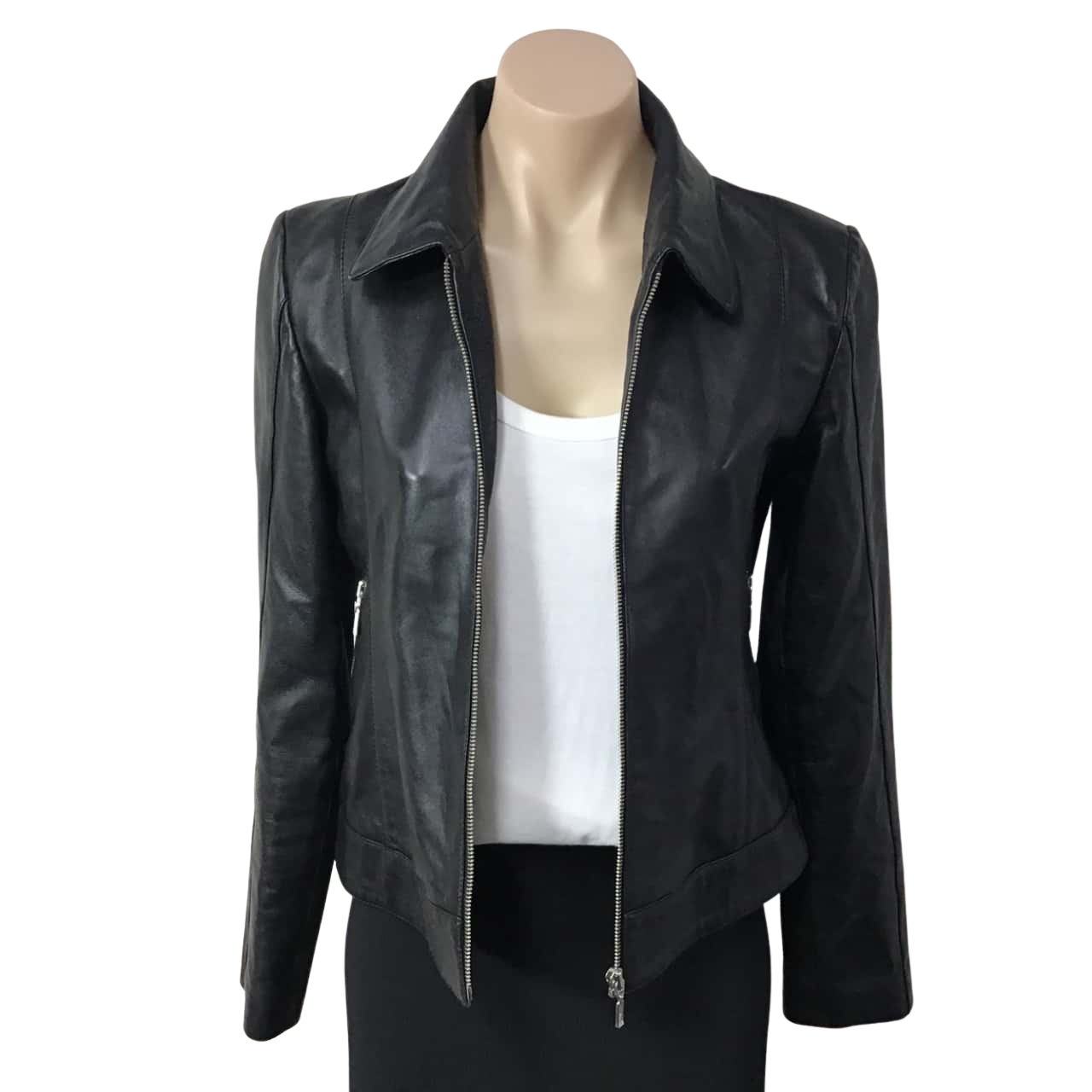 Womens Size S Black 100 Leather Front Zipper Jacket