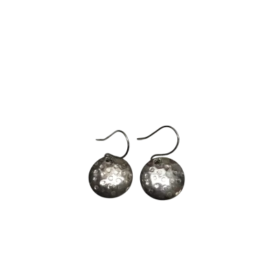 925 Silver Hammered Texture Earrings On Circular Drops
