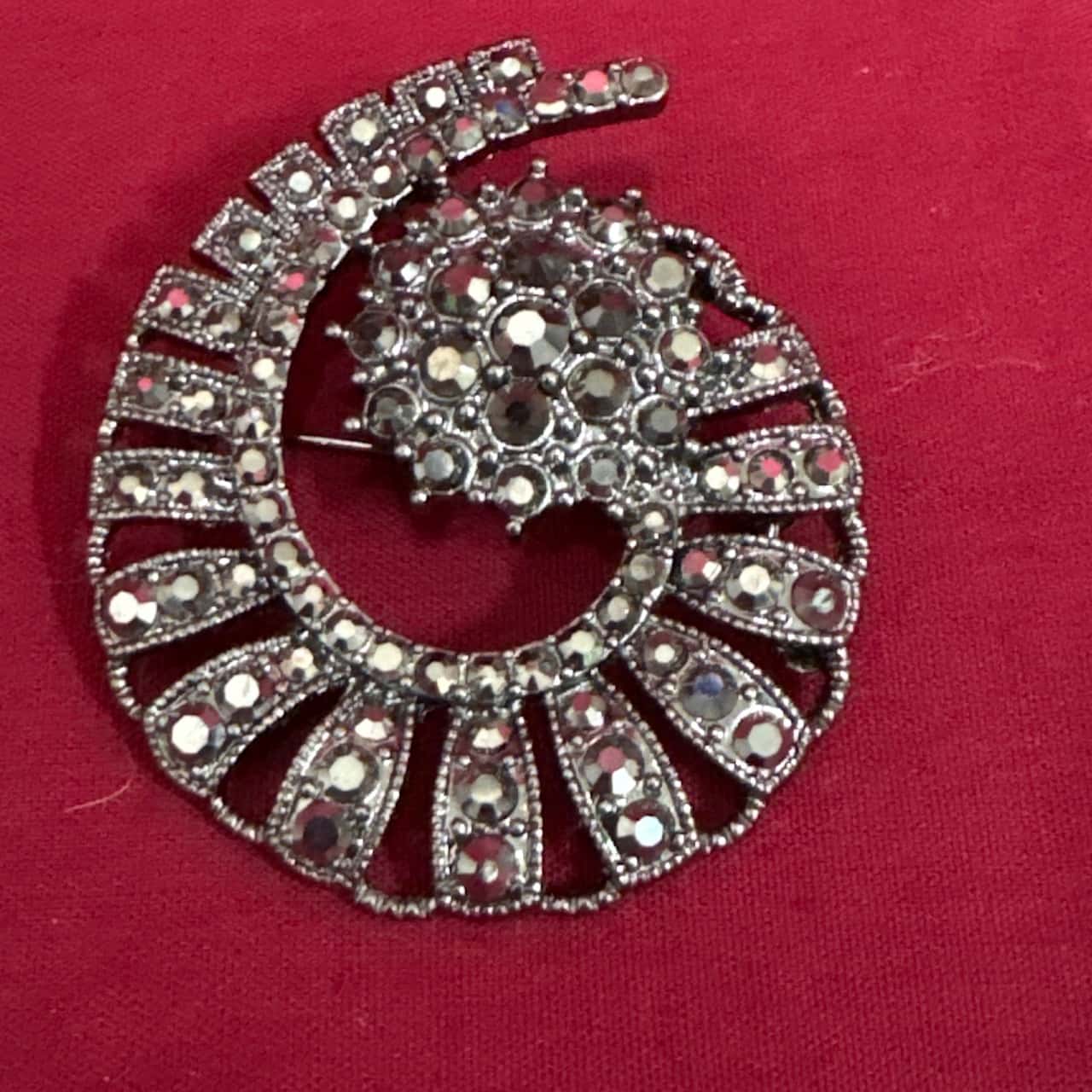 Women's Dark Tone Metal Brooch Adorned with Rhinestones in a Spiral or ...