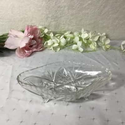 Decorative Crystal Cut Glass Oval Footed Bowl