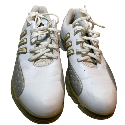 Adidas Tour360 men's golf shoe in white and silver with a seven-cleat outsole   Size 6.5 