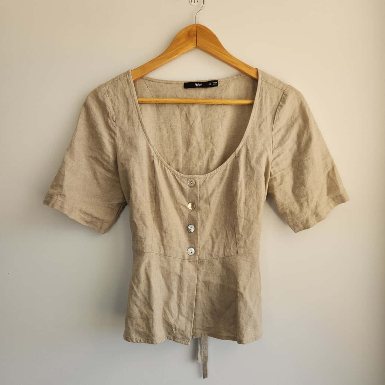 Sportsgirl Linen/Viscose Beige Top Short Sleeve Size 10 / M(s)