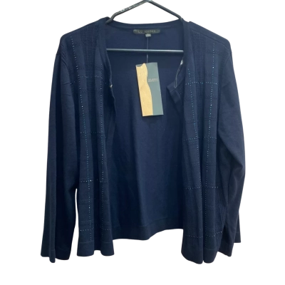 Liz Jordan Womens Size 16 Navy Blue 3/4 Sleeve Sequin Check Cardigan