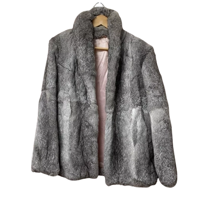  Womens Size 14 Rabbit Fur Coat Brown / Grey 