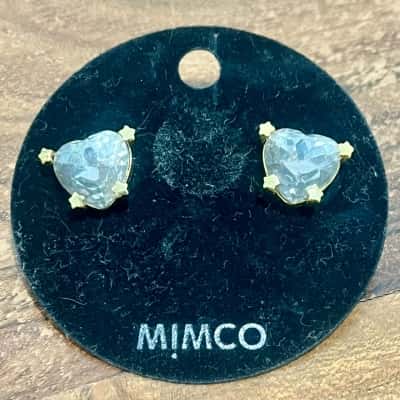Mimco Gold Blue Faceted Love Heart Gemstone Earrings 