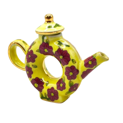 Vintage Mini Teapot Ceramic By Vivian Chan Design (From Maxwell & Williams Heritage Range 2001) ceramic miniature teapot (9cm Height x 11cm Handle To Spout) Floral Circled Pattern  (brica shelf)