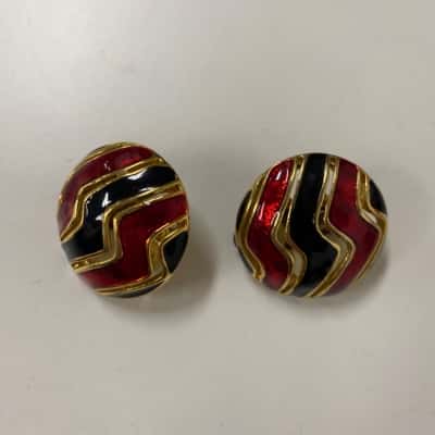  Womens Earrings Gold / Green / Red clip on