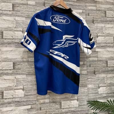 Ford Mens  Size L Short Sleeve Shirt Blue / White 