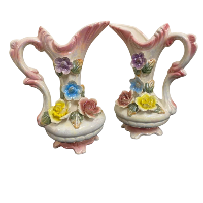2 Art Vintage floral Capodimonte-style Ceramic Vase 