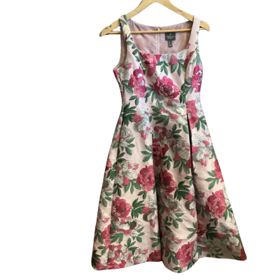 Adrianna Papell Womens  Size 8 Formal Dress Floral / Green / Pink  / Silver 