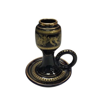 Black Greek Candleholder With 24ct Gold - Hand Made In Greece