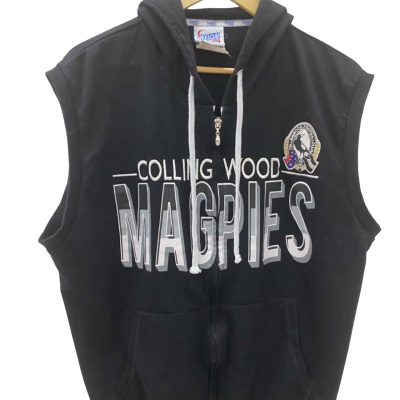 AFL Mens  Size XXL Black  / White magpies sleeveless hoodie