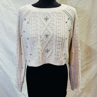 SHEIKE Size XS Button Back Crew Neck Jumper Cream 