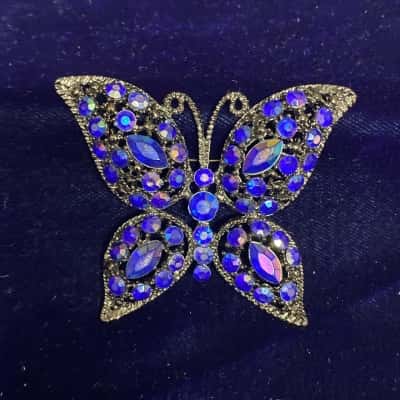 Blue Diamante Butterfly Brooch