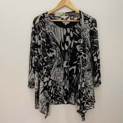 Noni B Womens Size M Short Sleeve Top + Medium Sleeved Overtop Black /  Pattern / White 