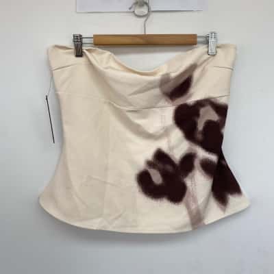 White Fox Cream Brown Strapless Top Size XL 