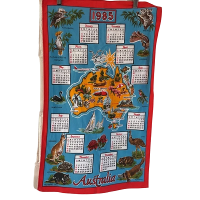 Vintage 1985 Australian Souvenir Calendar Tea Towel