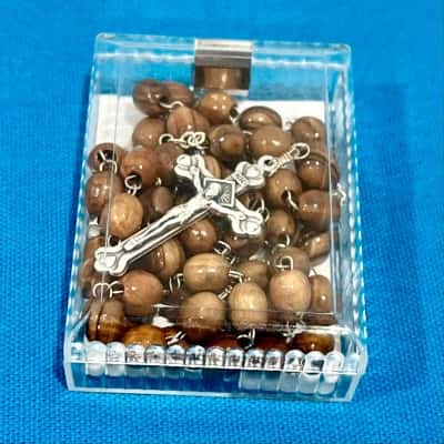 Handmade Olive Wood Rosary Beads in original Box