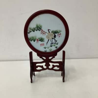 Chinese  wooden double sided crane and pine birds