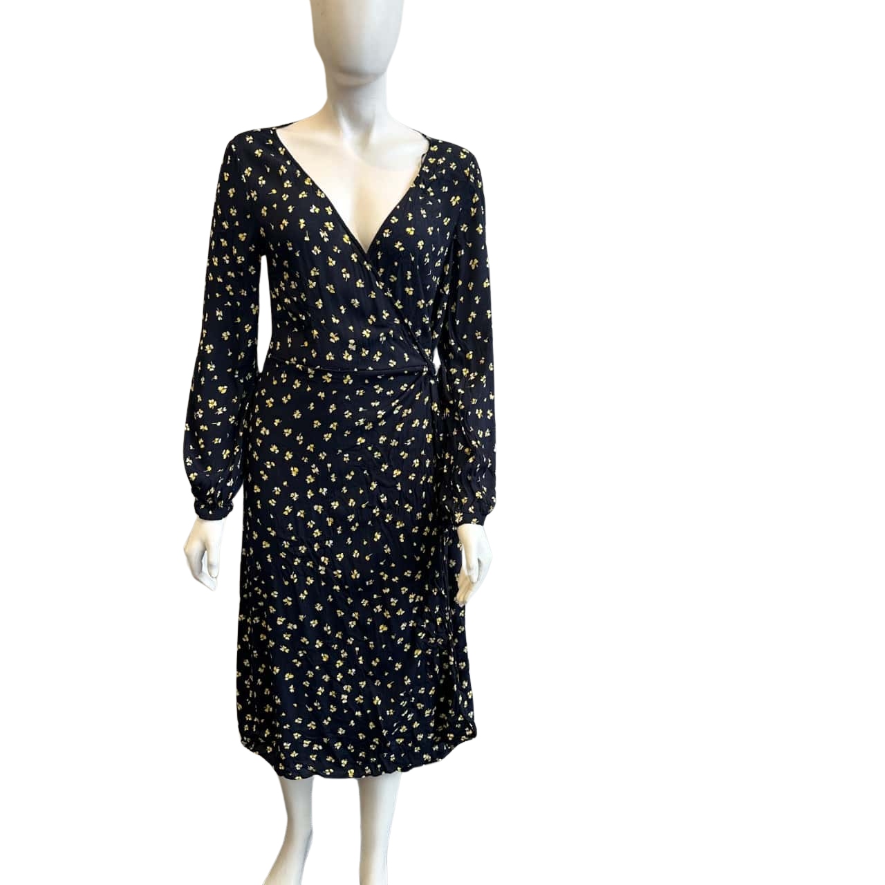 knee length dresses for ladies H&M Black Cream Zebra Animal Print V Neck Twist Long Sleeve Maxi Dress Size  L