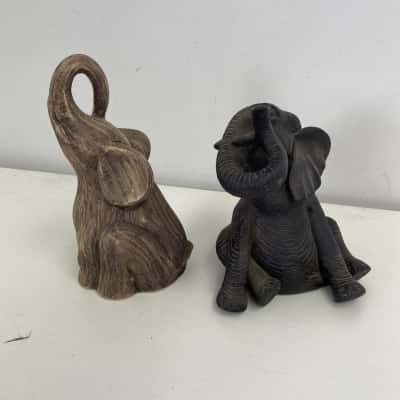 Grey Elephant With Raised Stripes Sculpture And Large Sitting Elephant Figurine Statue Home Decor