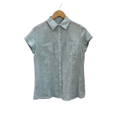 Sportscraft Womens  Size 8 Short Sleeve Shirt Blue / Striped / White 