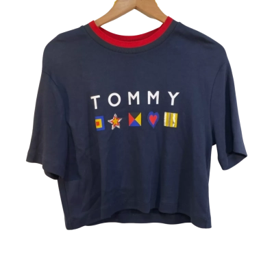 BNWT Tommy Hilfiger Womens  Size S Cropped Top Navy Blue / Red / Yellow 