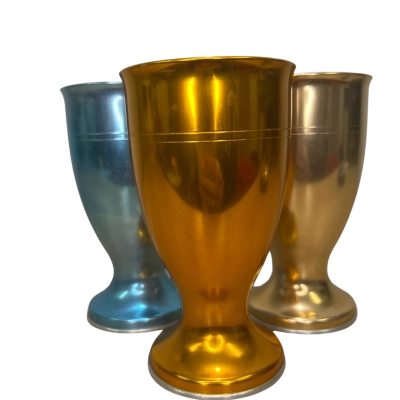 Three MCM Anodised Aluminium Harlequin Goblets