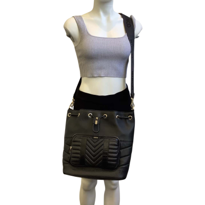 Mimco Womens Drawcord Leather Handbag Black  