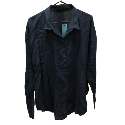 BN Navy Linen Blend Long Sleeve Shirt Size 14