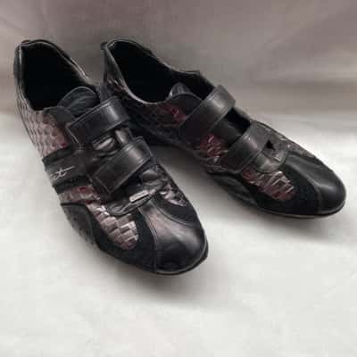  EV3ET Mens Basket Weave Pattern Made in Italy Size 44 Black Slip on Shoes