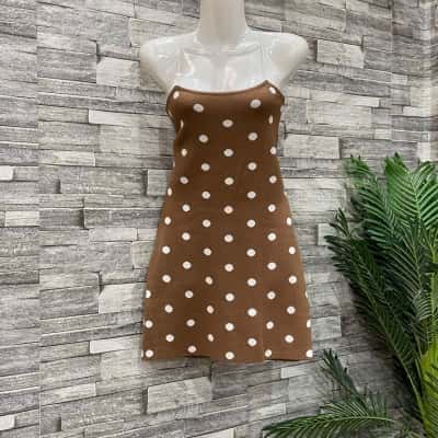 Cider Womens  Size 8 Mini Dress Brown / Polka Dot / White 