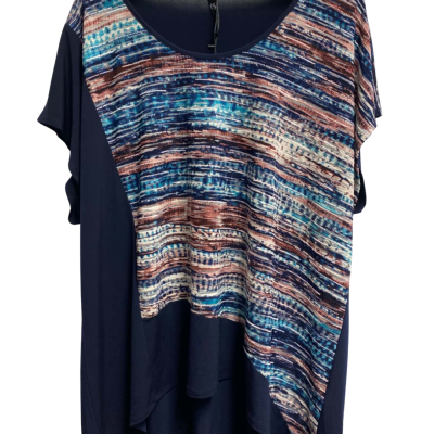 Taking Shape Womens  Size L Crew Neck/ Short Sleeve Top, Multicoloured / Navy Blue 