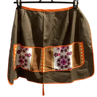 Brown and Orange Waist Apron w/ Floral Pockets  