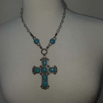 Large Bohemian Turquoise Cross Pendant Necklace