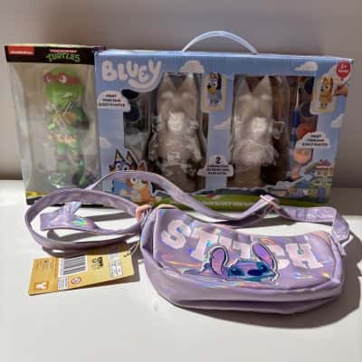 Kids pack - Bluey Paint your own Plaster, TMNT collectable bobble head & Stitch crossbody bag 
