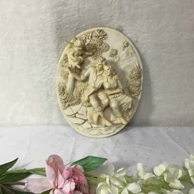 Courting Couple with Cupid Oval Wall Plaque