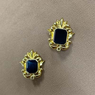 Womens Avon Gold Tone Black Centred Clip On Earrings