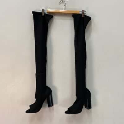 BNWOT Tony Bianco  Womens Size 6.5 Mid-Thigh Sock Peep-toe Boots Black  