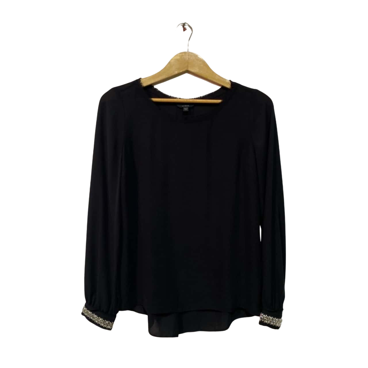 Guess Womens Size 6 Sheer Black Blouse with Embellishments(s)