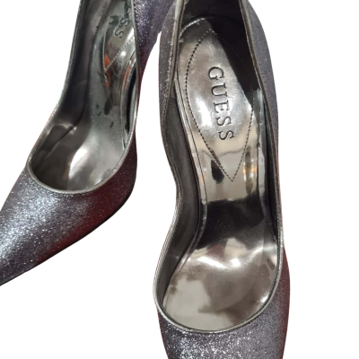 Guess Womens Size 7 Silver Glitter Stilettos 