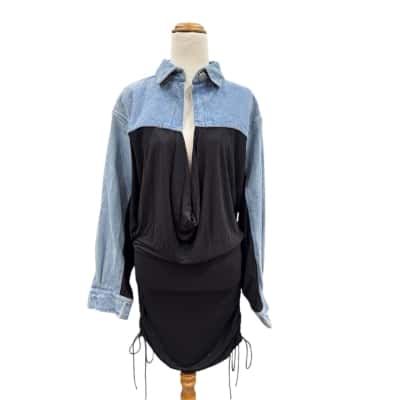 Christopher Esber Womens Denim Shirts Panel Dress Size 10 Denim x Black