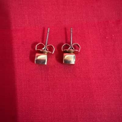 M&S Women's Stud Earrings Gold Cube Minimalist Design 