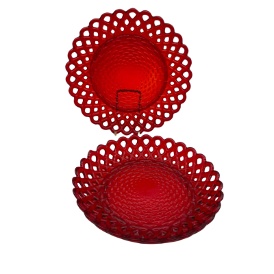 Vintage Ruby Red 20cm ‘Basket Weave’ Bowl & Plate