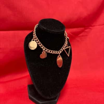 Women's Double Strand Rose Gold Tone Charm Bracelet 