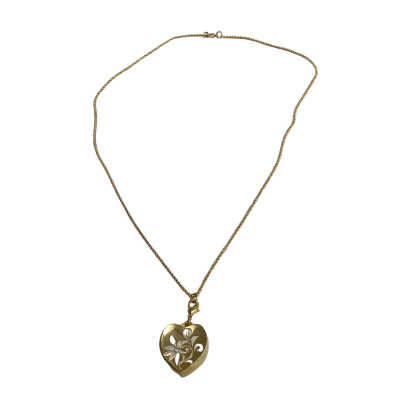 Gold-Tone Heart Locket Necklace with Floral Design
