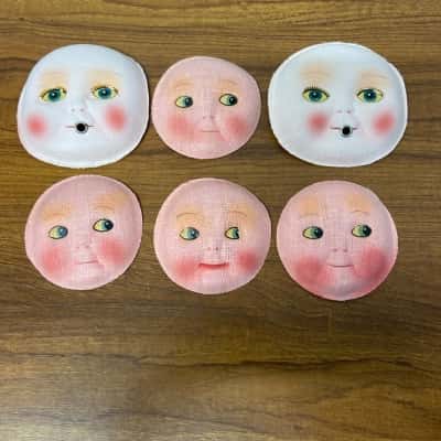 Vintage cloth painted doll faces x6