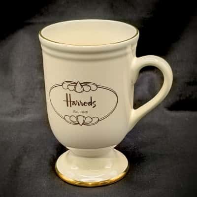 As New Harrods Knightsbridge Cream & Gold Pedestal Coffee Mug  (brica shelf)
